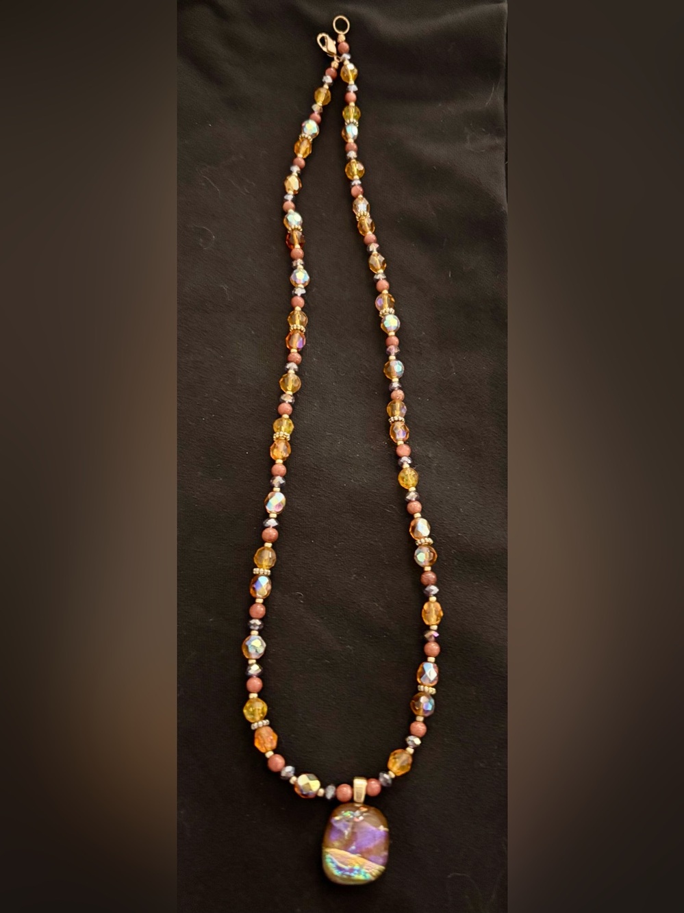 Handmade Faceted glass, Stone and dichroic Beaded Pendant Necklace